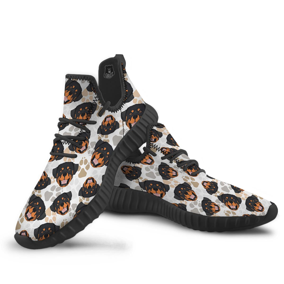 Face Rottweiler Print Pattern Black Walking Shoes-grizzshop