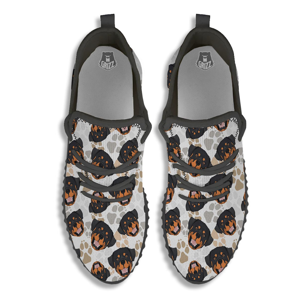Face Rottweiler Print Pattern Black Walking Shoes-grizzshop