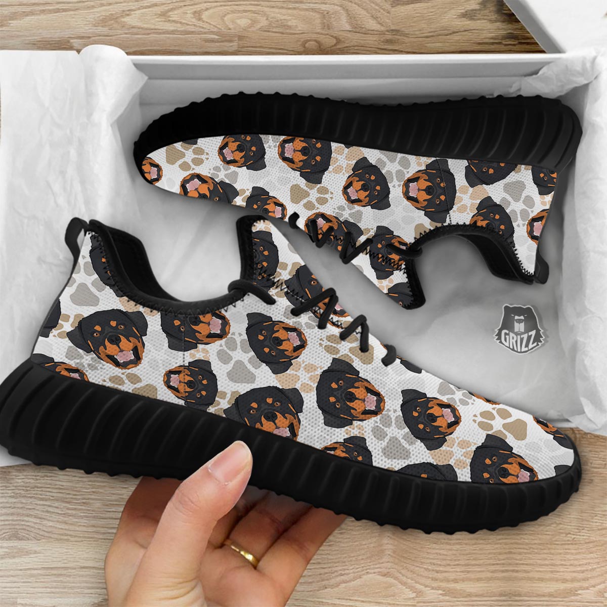 Face Rottweiler Print Pattern Black Walking Shoes-grizzshop