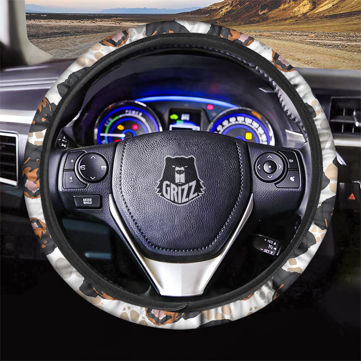 Face Rottweiler Print Pattern Car Steering Wheel Cover-grizzshop