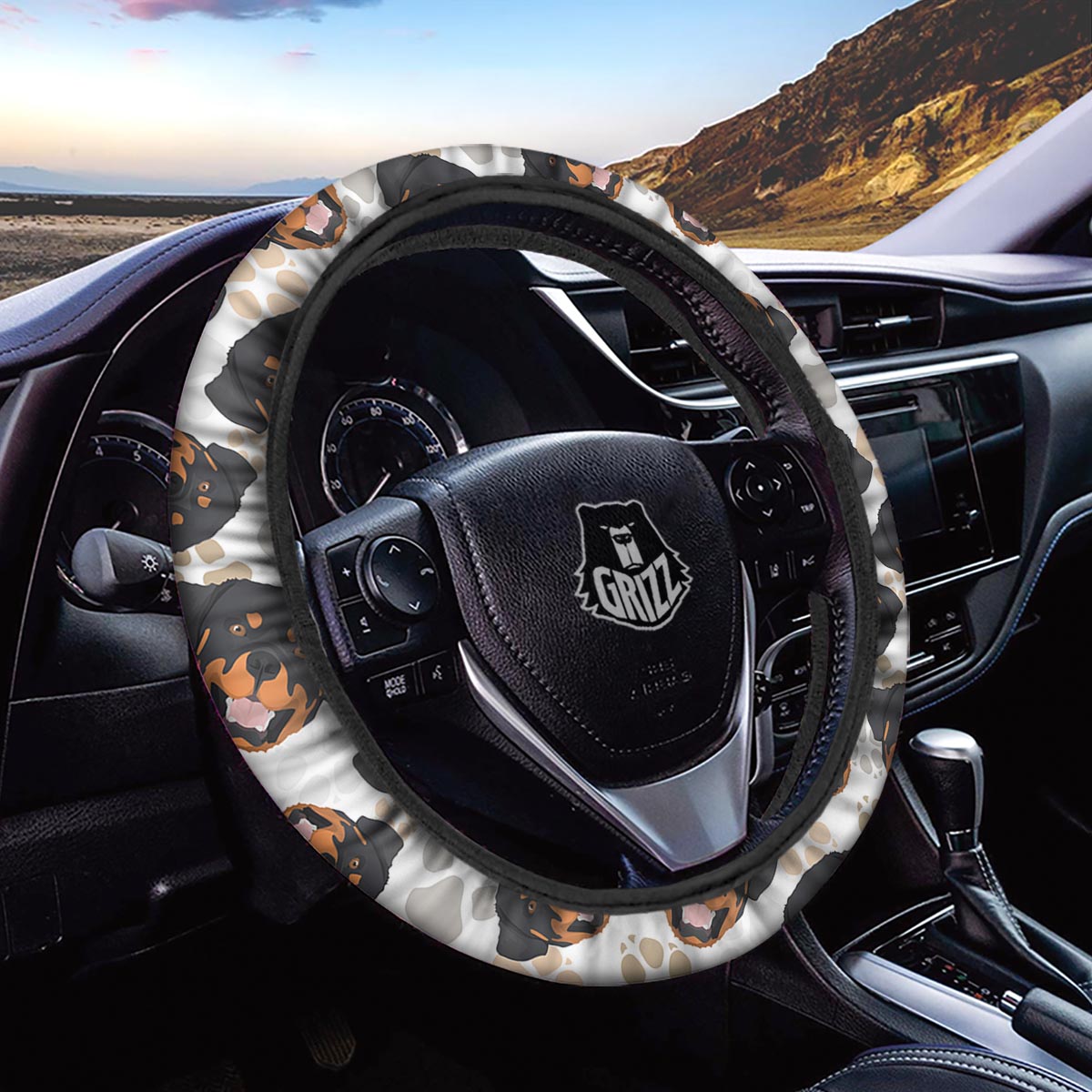 Face Rottweiler Print Pattern Car Steering Wheel Cover-grizzshop