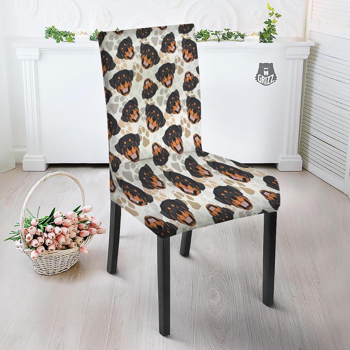 Face Rottweiler Print Pattern Dining Chair Slipcover-grizzshop