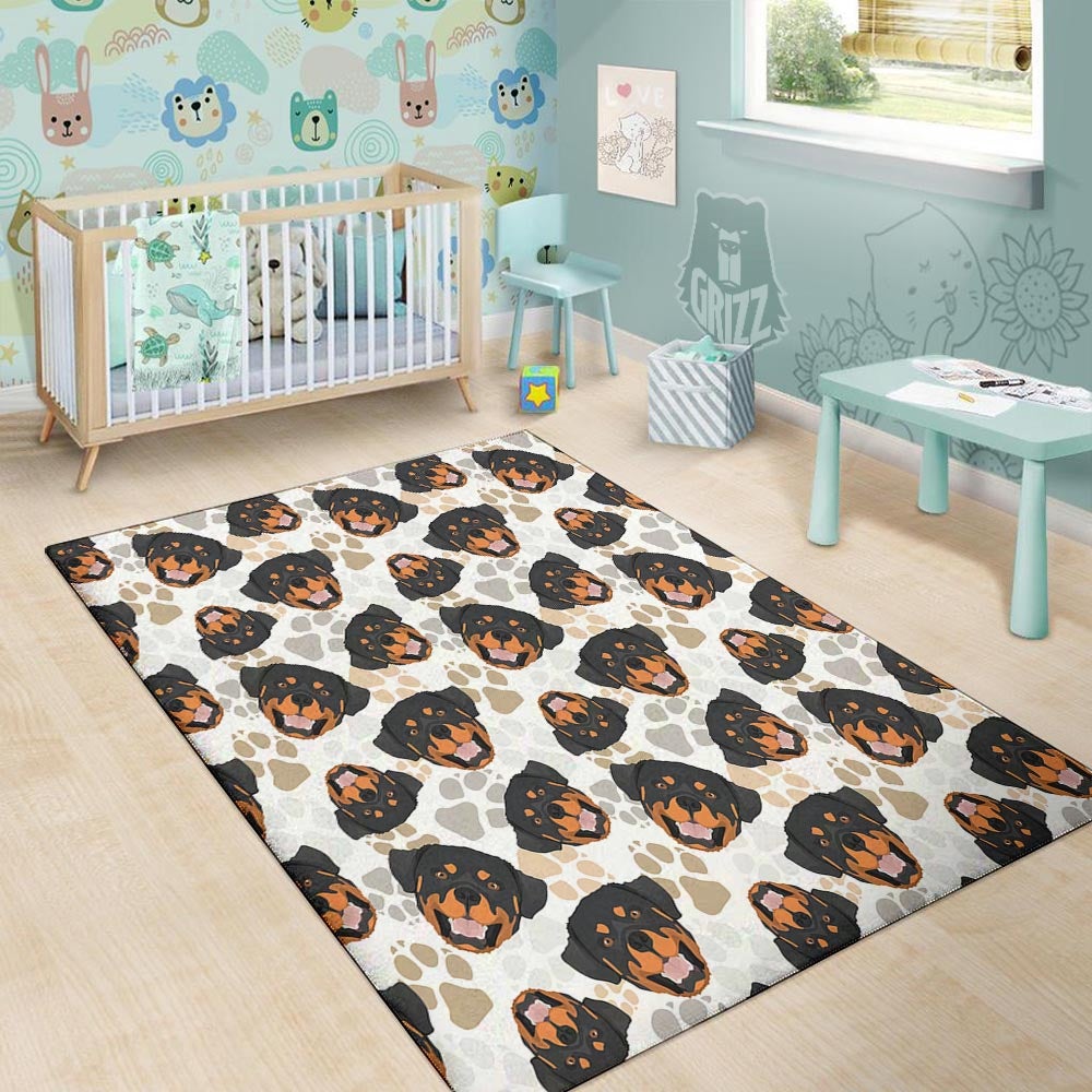 Face Rottweiler Print Pattern Floor Mat-grizzshop