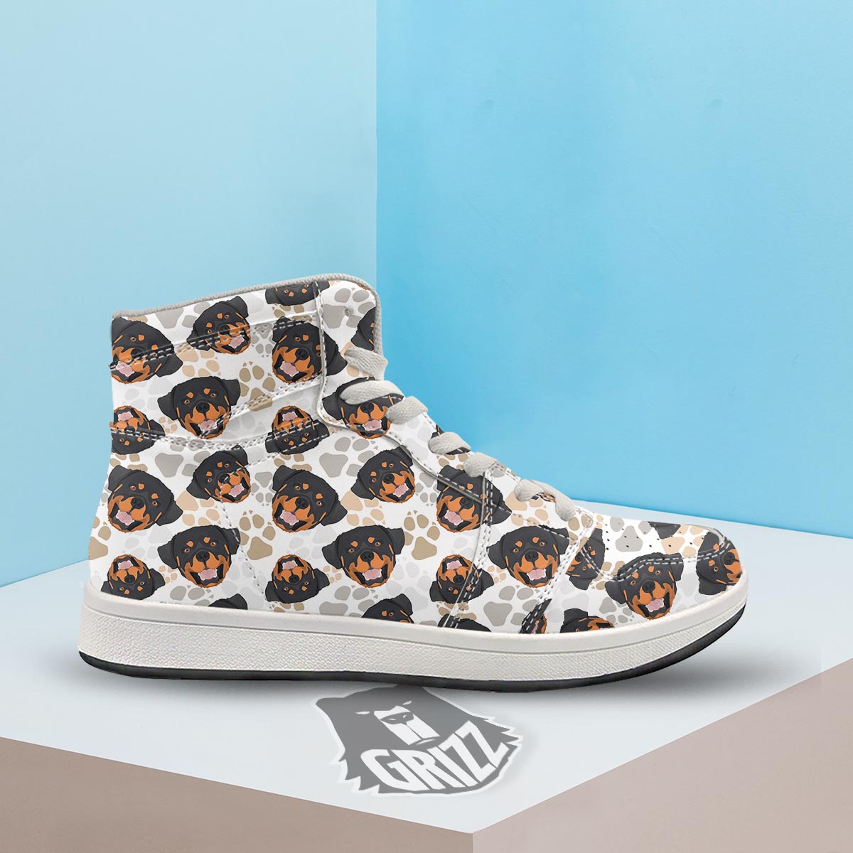 Face Rottweiler Print Pattern High Top Sneakers-grizzshop