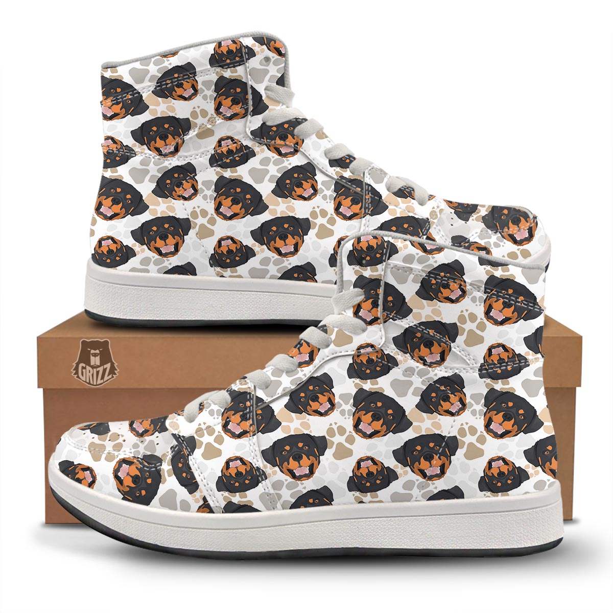 Face Rottweiler Print Pattern High Top Sneakers-grizzshop