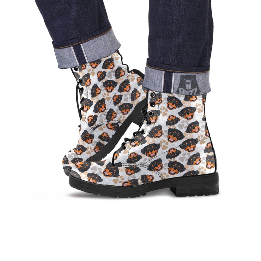 Face Rottweiler Print Pattern Leather Boots-grizzshop