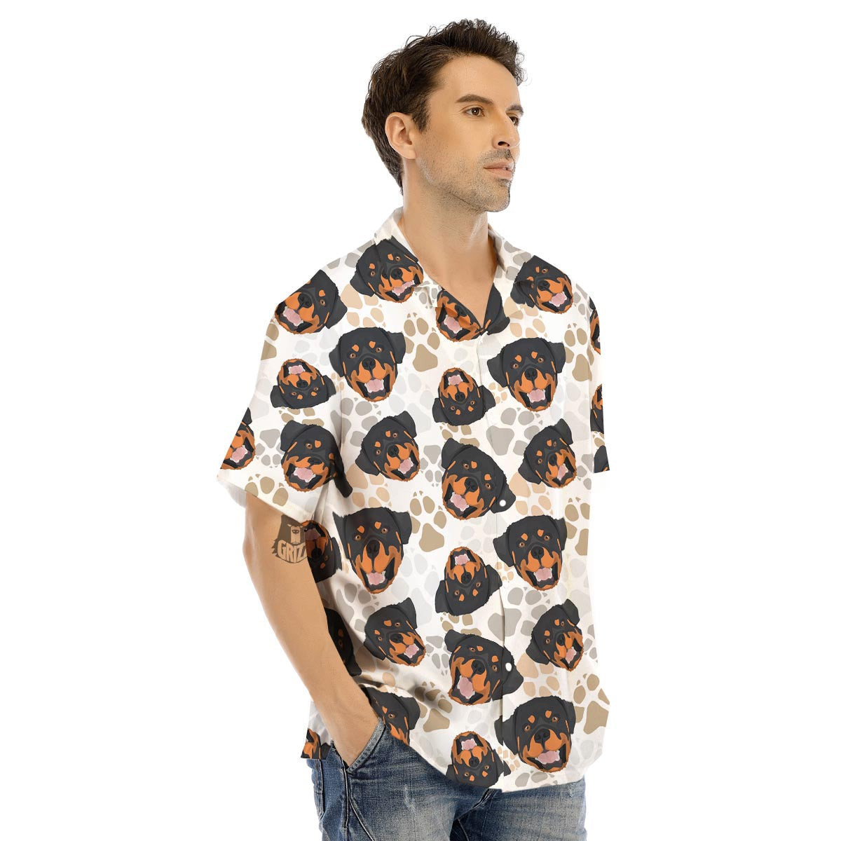 Face Rottweiler Print Pattern Men's Hawaiian Shirt-grizzshop