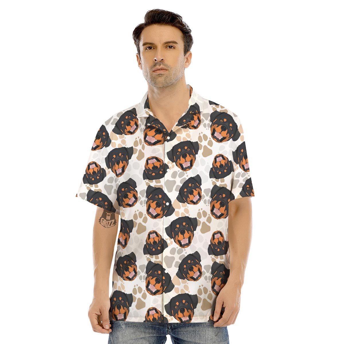 Face Rottweiler Print Pattern Men's Hawaiian Shirt-grizzshop