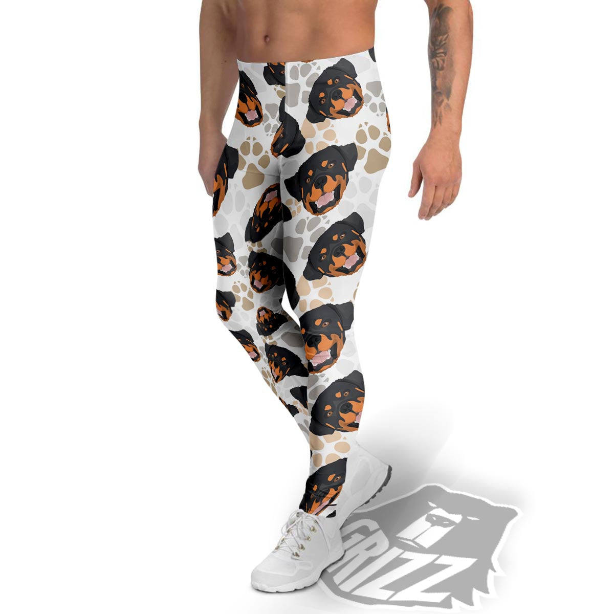Face Rottweiler Print Pattern Men's Leggings-grizzshop