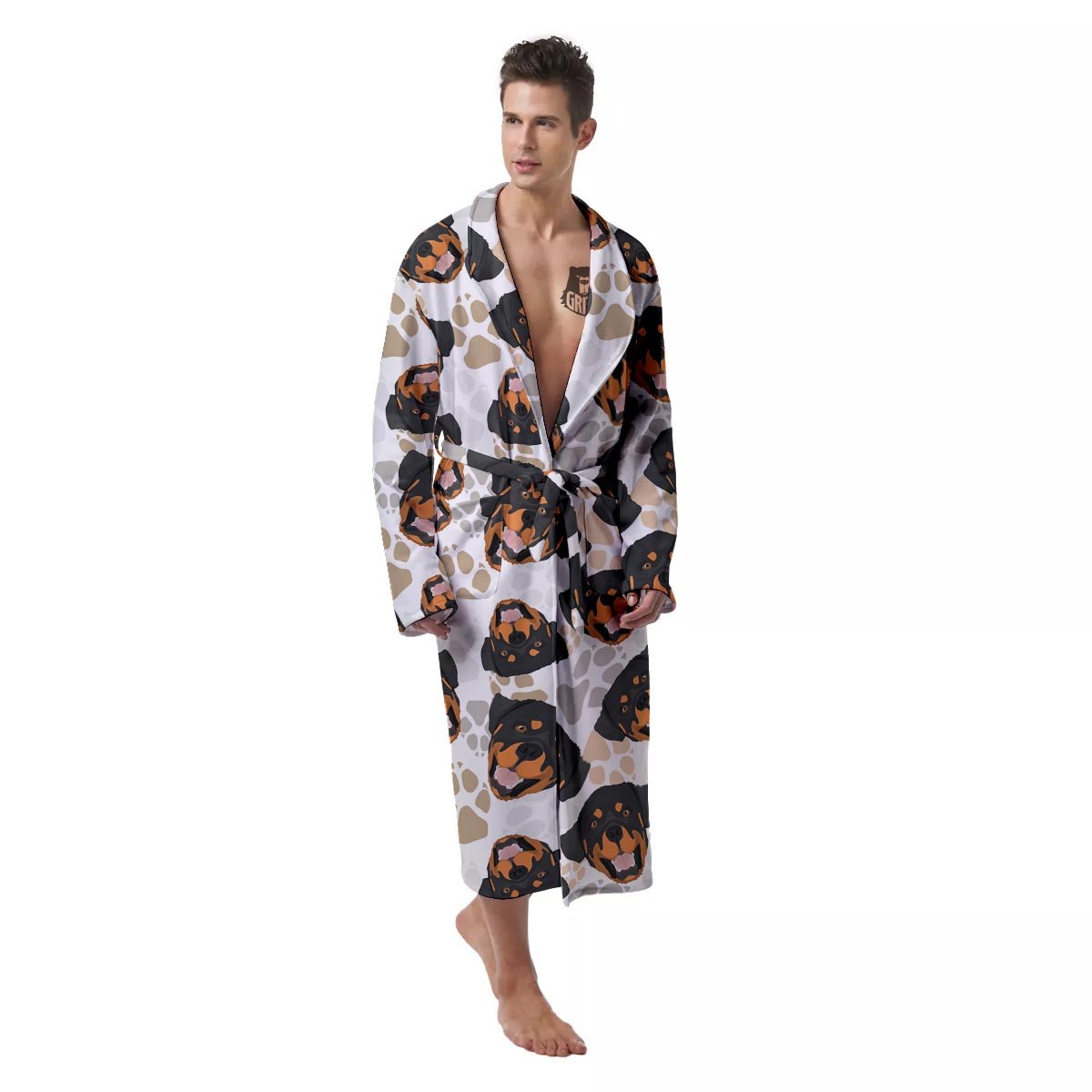Face Rottweiler Print Pattern Men's Robe-grizzshop