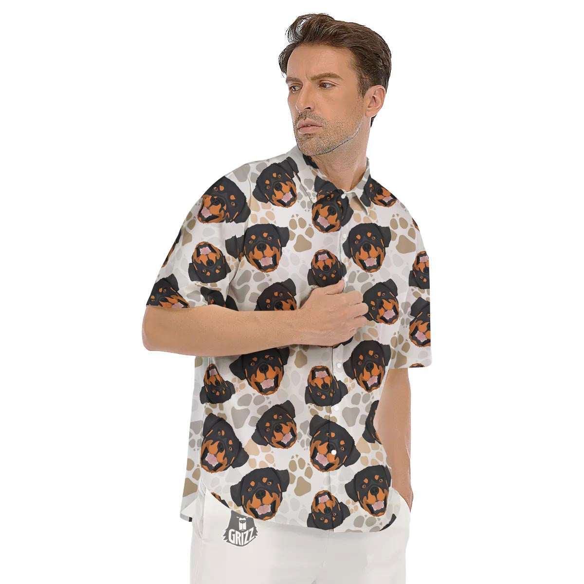 Face Rottweiler Print Pattern Men's Short Sleeve Shirts-grizzshop