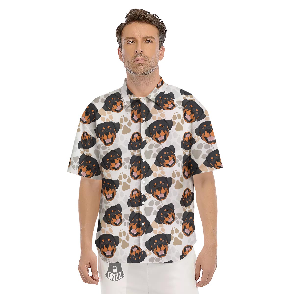 Face Rottweiler Print Pattern Men's Short Sleeve Shirts-grizzshop