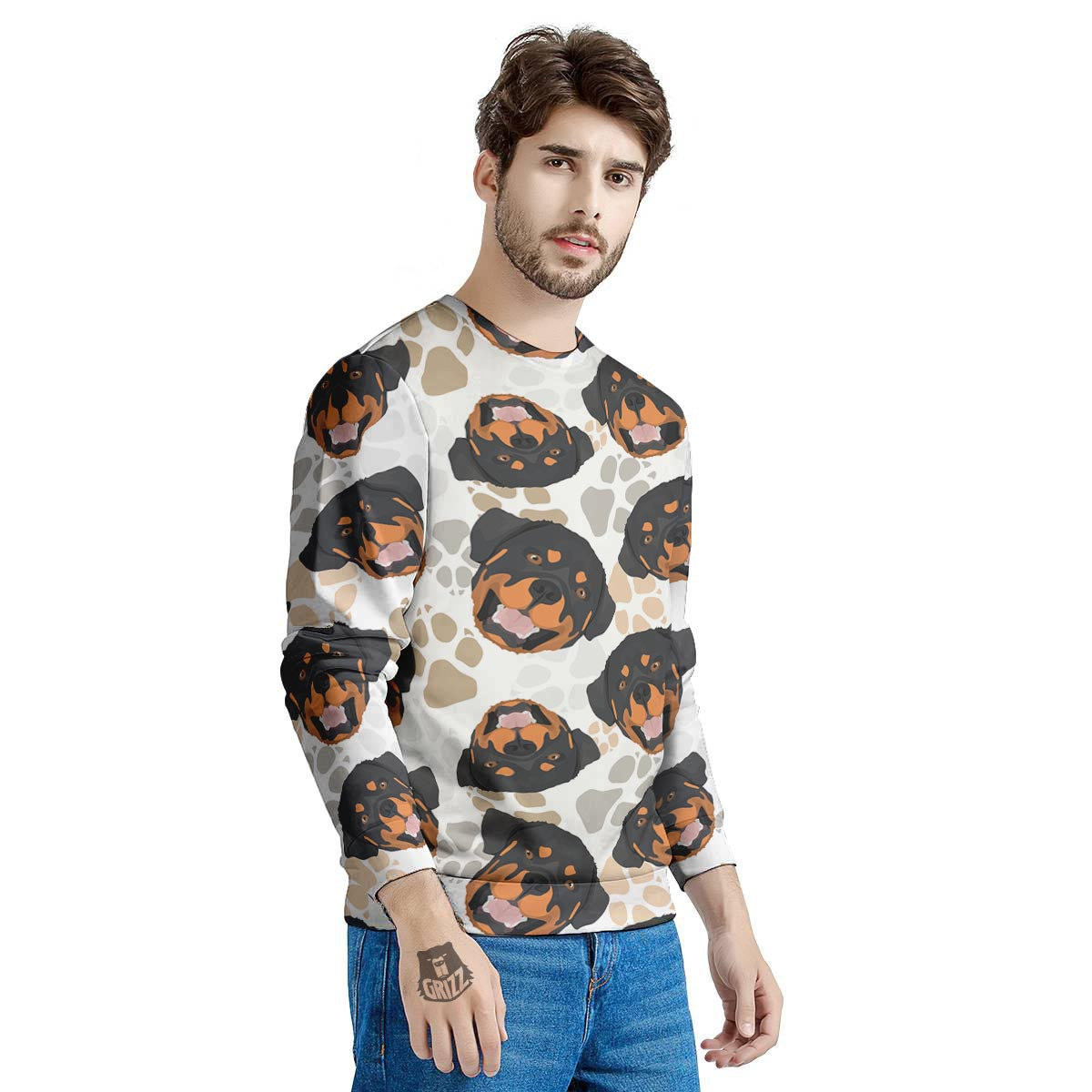 Face Rottweiler Print Pattern Men's Sweatshirt-grizzshop