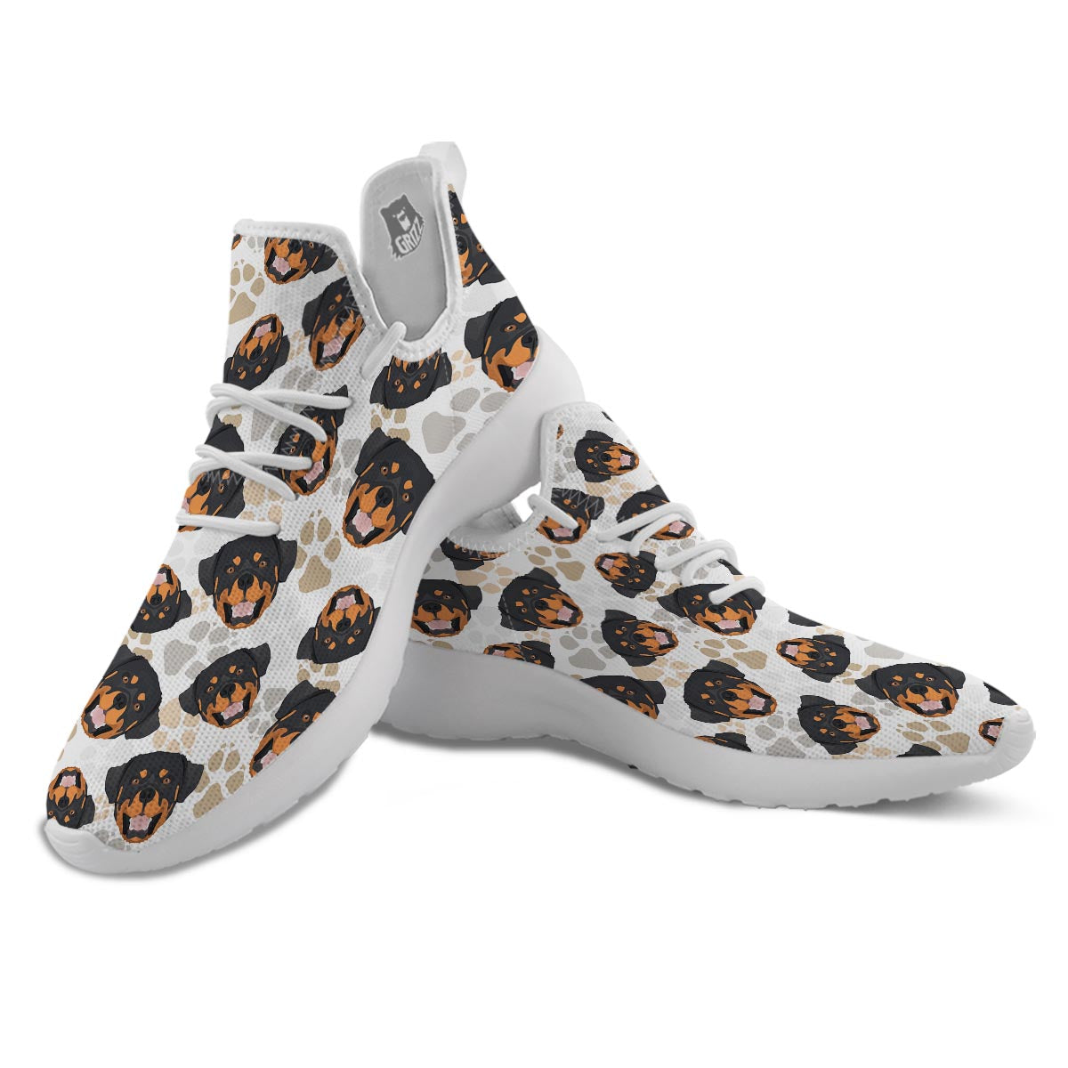 Face Rottweiler Print Pattern White Athletic Shoes-grizzshop