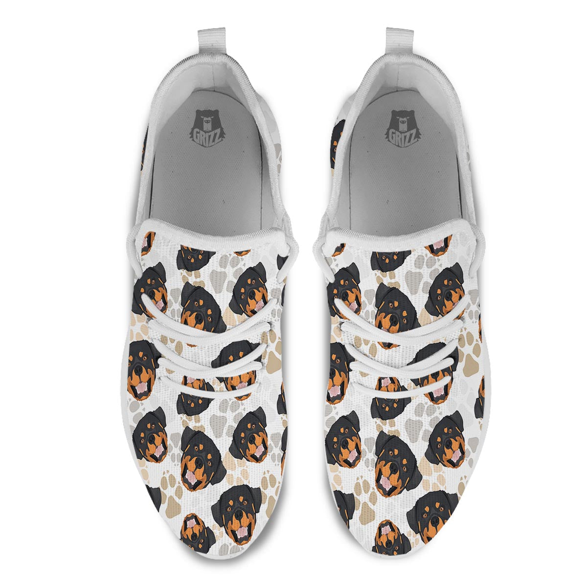 Face Rottweiler Print Pattern White Athletic Shoes-grizzshop