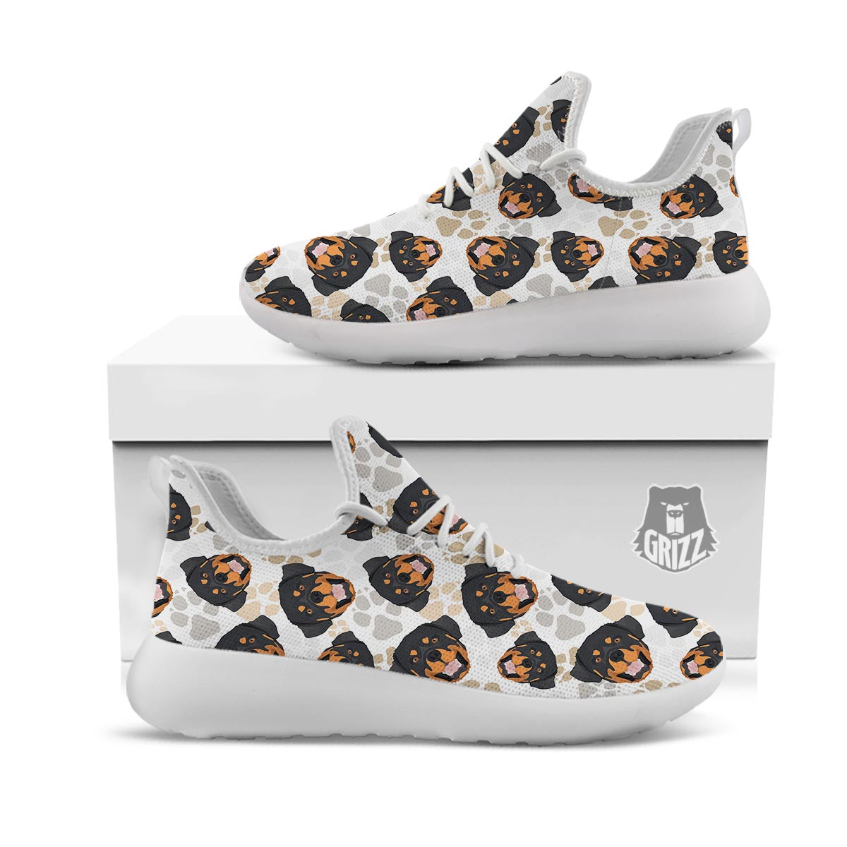 Face Rottweiler Print Pattern White Athletic Shoes-grizzshop