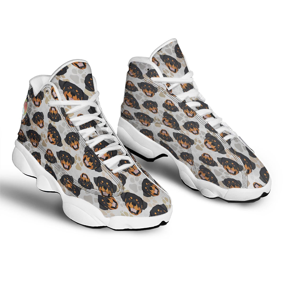 Face Rottweiler Print Pattern White Basketball Shoes-grizzshop