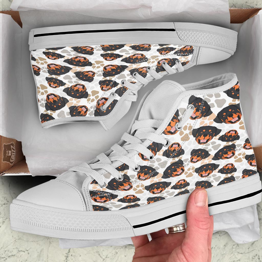 Face Rottweiler Print Pattern White High Top Shoes-grizzshop