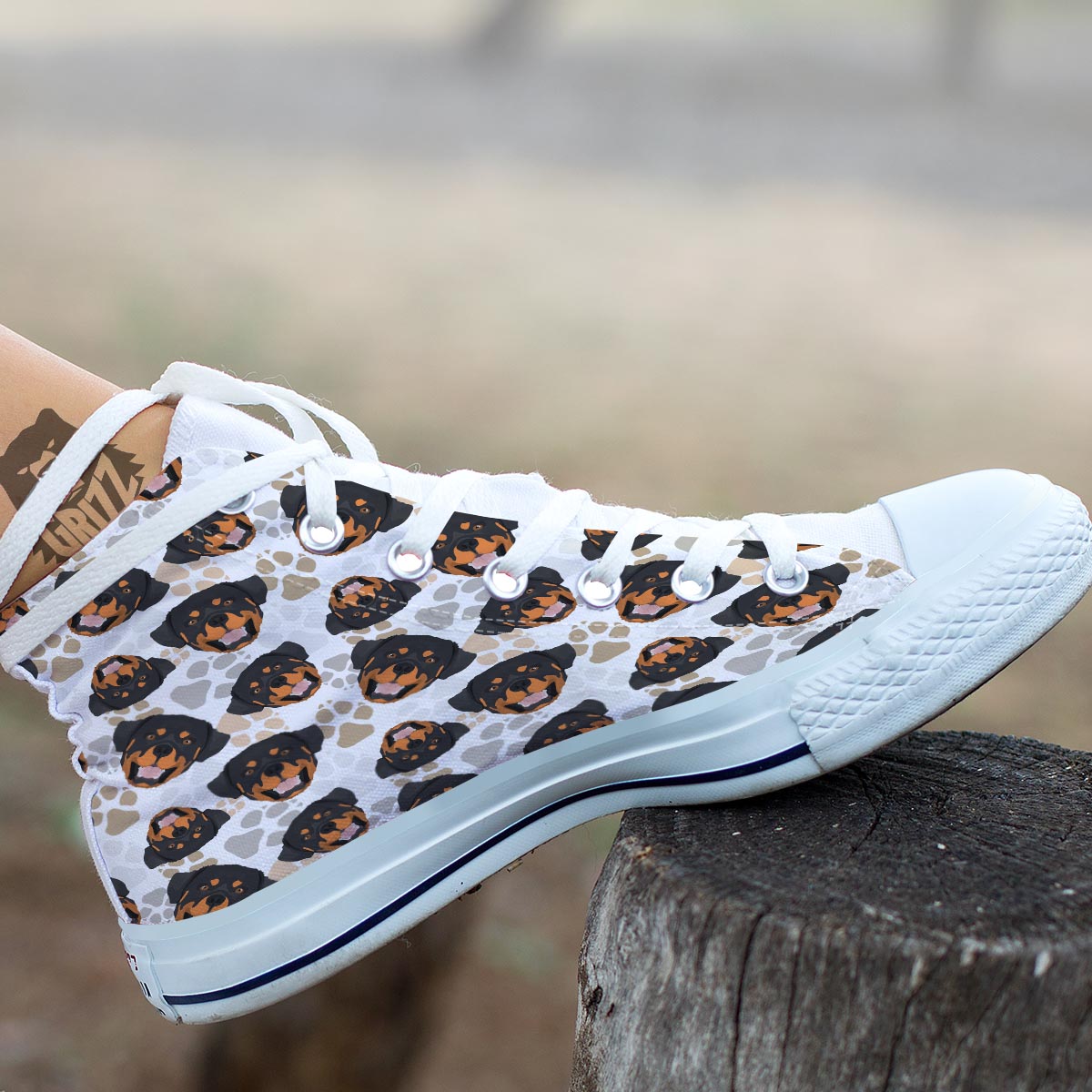 Face Rottweiler Print Pattern White High Top Shoes-grizzshop