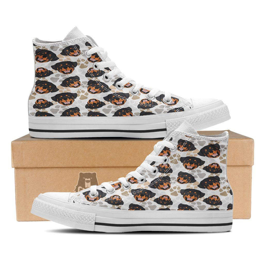 Face Rottweiler Print Pattern White High Top Shoes-grizzshop