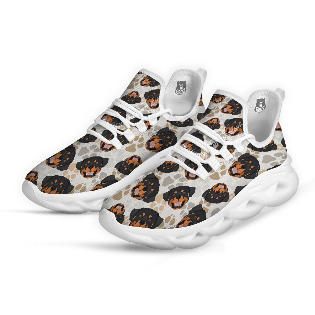 Face Rottweiler Print Pattern White Running Shoes-grizzshop