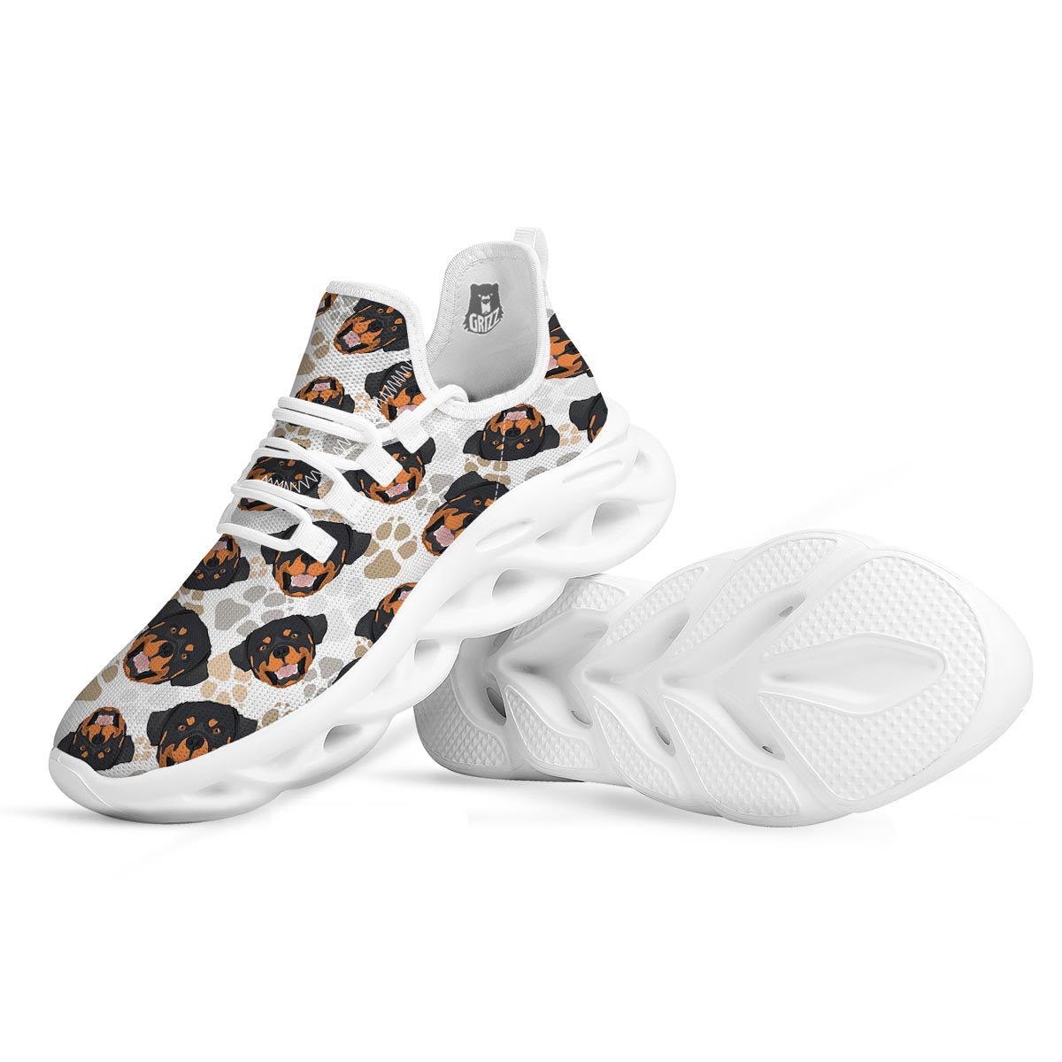 Face Rottweiler Print Pattern White Running Shoes-grizzshop