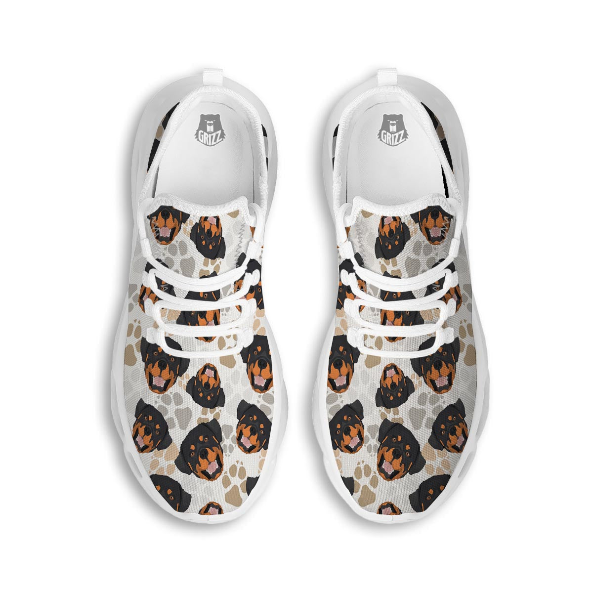 Face Rottweiler Print Pattern White Running Shoes-grizzshop