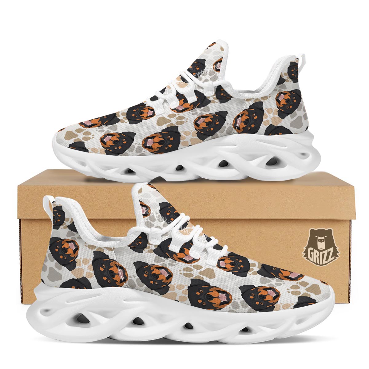 Face Rottweiler Print Pattern White Running Shoes-grizzshop