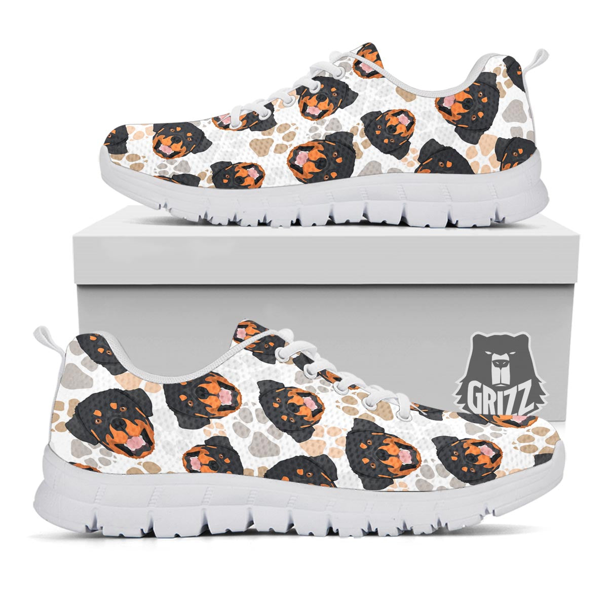 Face Rottweiler Print Pattern White Sneaker-grizzshop