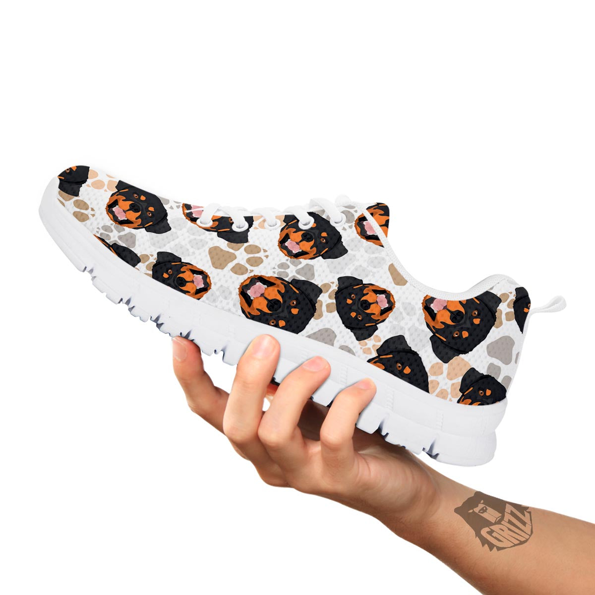 Face Rottweiler Print Pattern White Sneaker-grizzshop