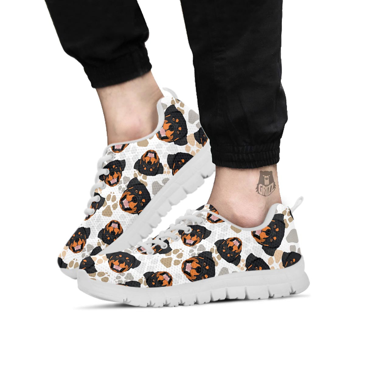 Face Rottweiler Print Pattern White Sneaker-grizzshop