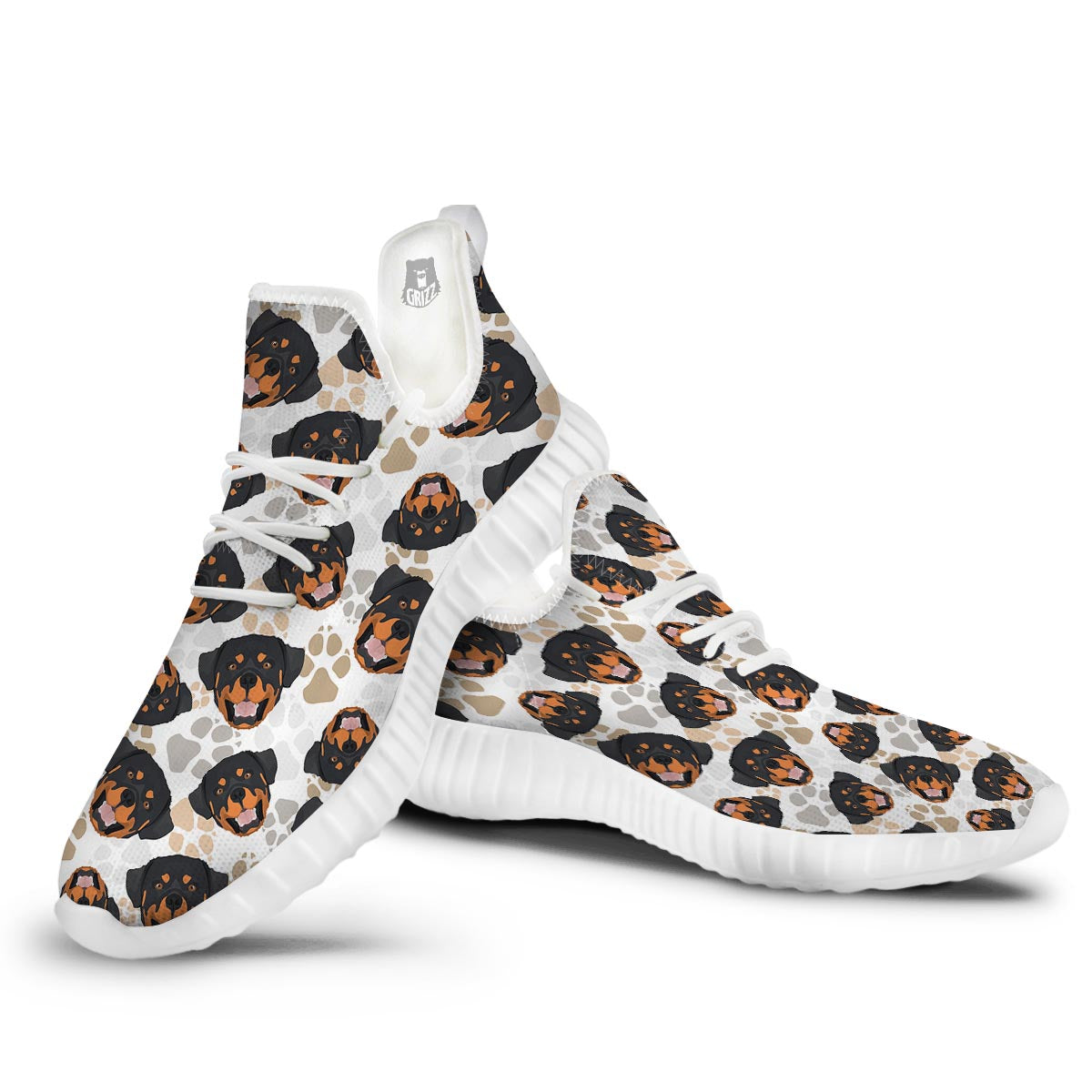 Face Rottweiler Print Pattern White Walking Shoes-grizzshop