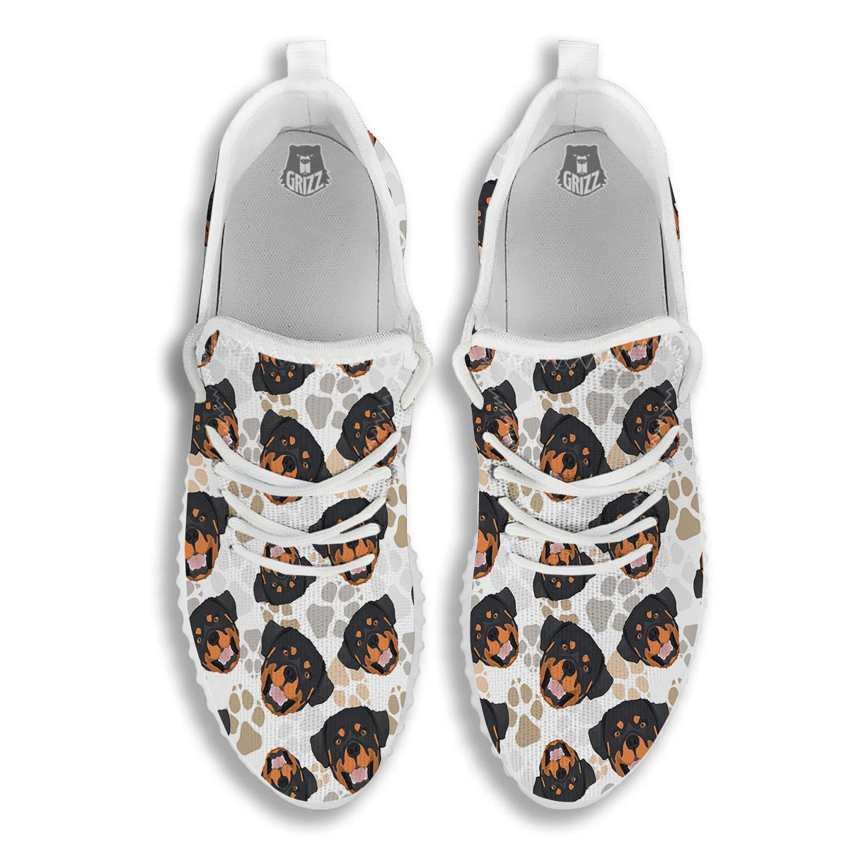 Face Rottweiler Print Pattern White Walking Shoes-grizzshop