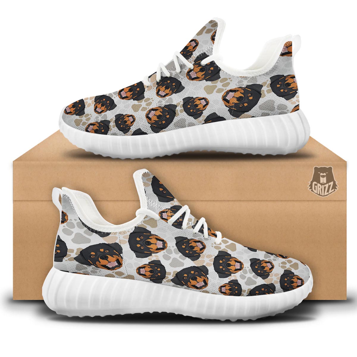 Face Rottweiler Print Pattern White Walking Shoes-grizzshop