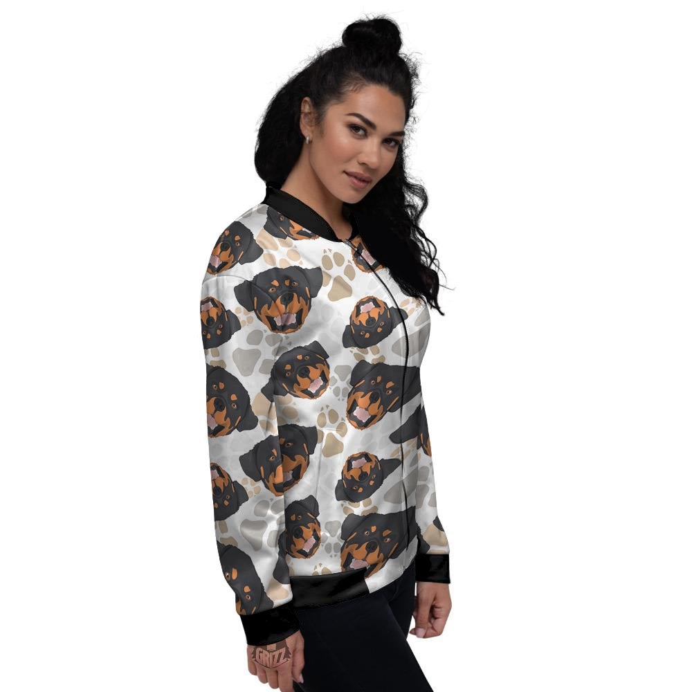 Face Rottweiler Print Pattern Women's Bomber Jacket-grizzshop