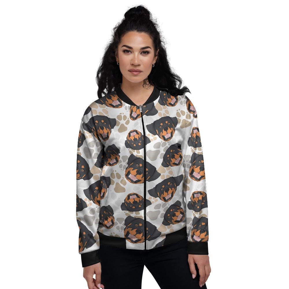 Face Rottweiler Print Pattern Women's Bomber Jacket-grizzshop