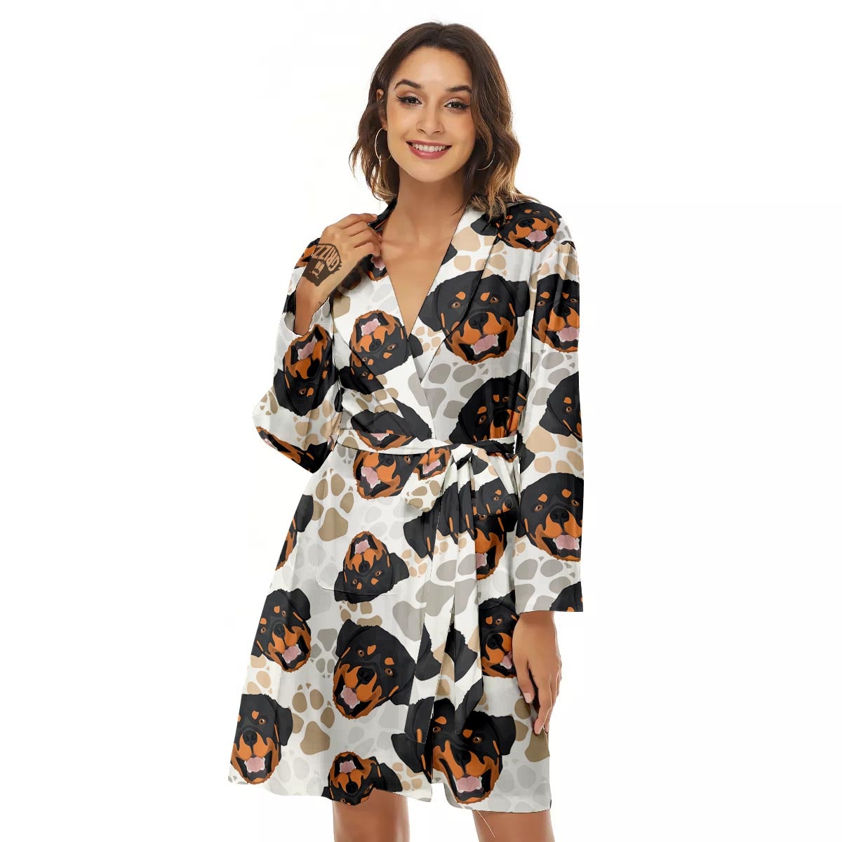 Face Rottweiler Print Pattern Women's Robe-grizzshop