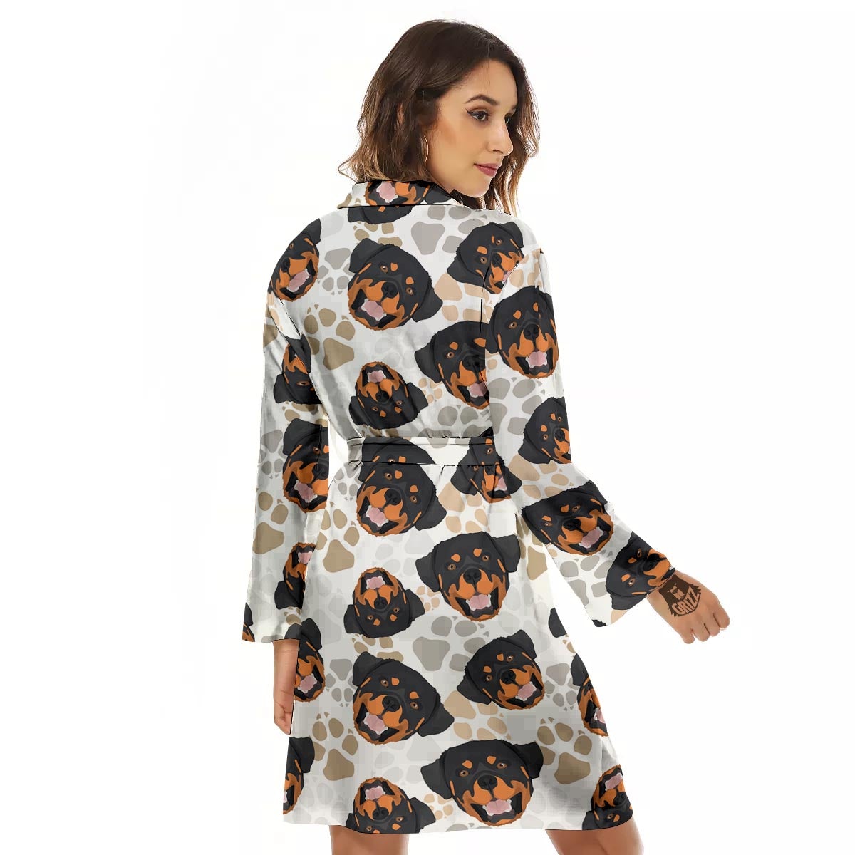 Face Rottweiler Print Pattern Women's Robe-grizzshop