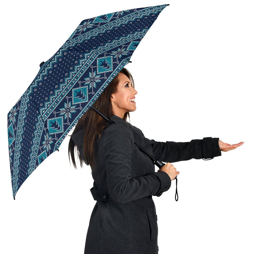 Fairisle Christmas Pattern Print Automatic Foldable Umbrella-grizzshop