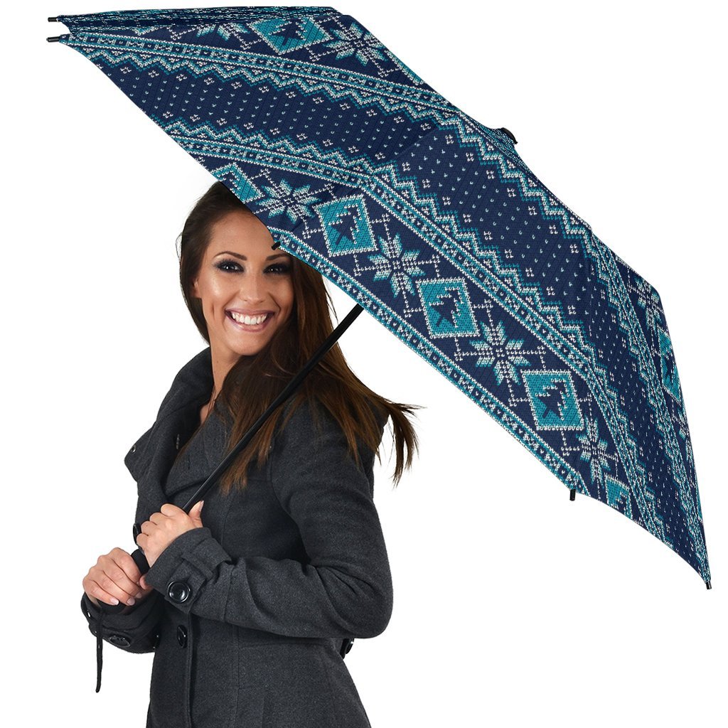 Fairisle Christmas Pattern Print Automatic Foldable Umbrella-grizzshop