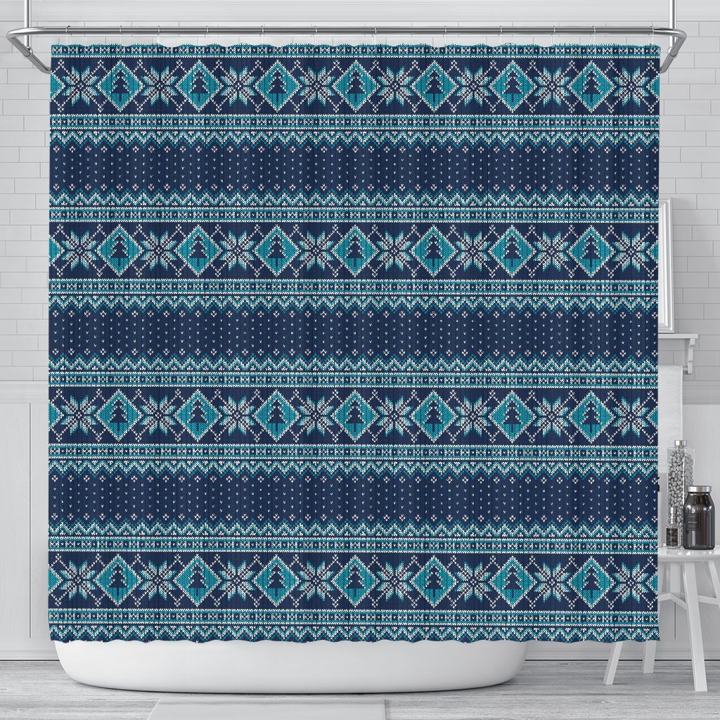 Fairisle Christmas Pattern Print Bathroom Shower Curtain-grizzshop