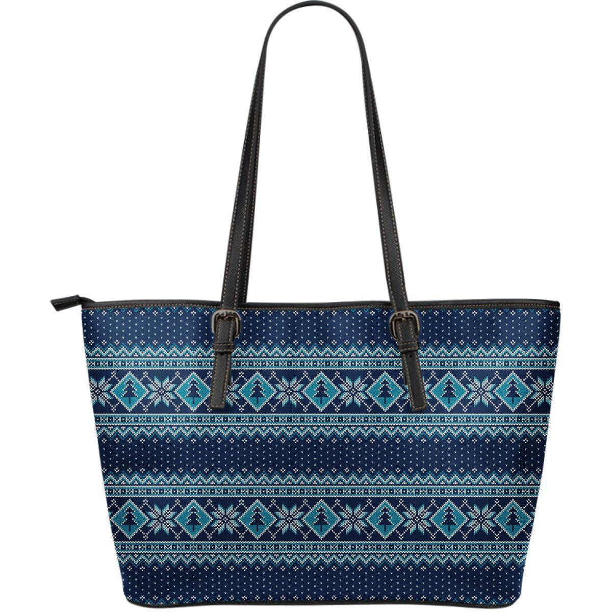 Fairisle Christmas Pattern Print Leather Tote Bag-grizzshop