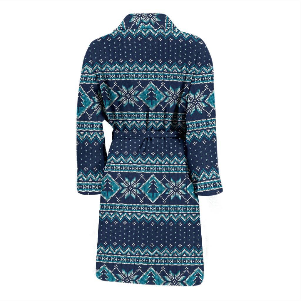 Fairisle Christmas Pattern Print Men Long Robe-grizzshop