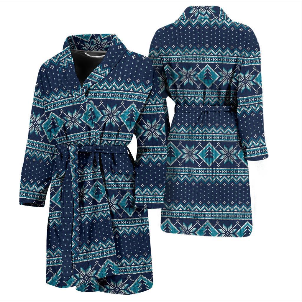 Fairisle Christmas Pattern Print Men Long Robe-grizzshop