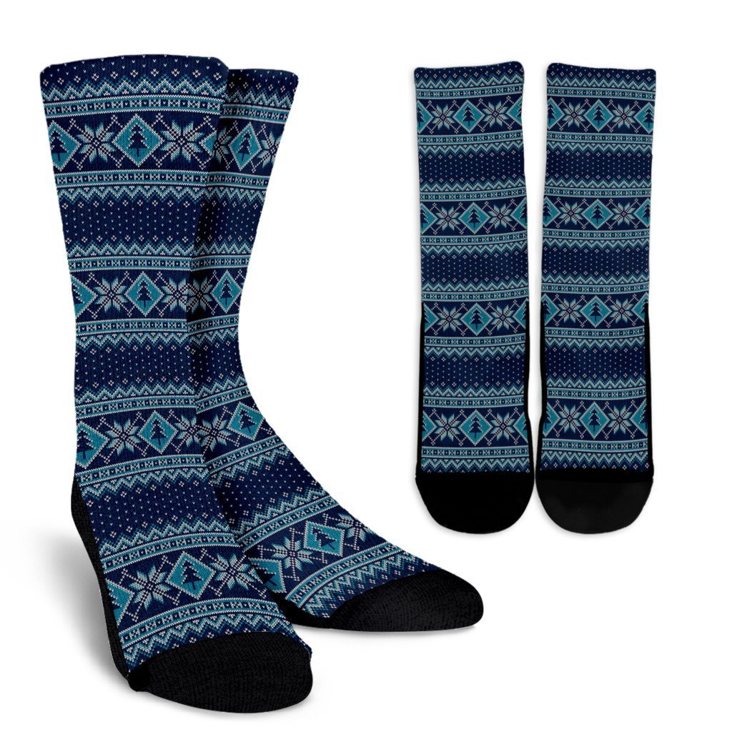 Fairisle Christmas Pattern Print Unisex Crew Socks-grizzshop