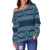 Fairisle Christmas Pattern Print Women Off Shoulder Sweatshirt-grizzshop