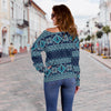 Fairisle Christmas Pattern Print Women Off Shoulder Sweatshirt-grizzshop