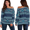 Fairisle Christmas Pattern Print Women Off Shoulder Sweatshirt-grizzshop