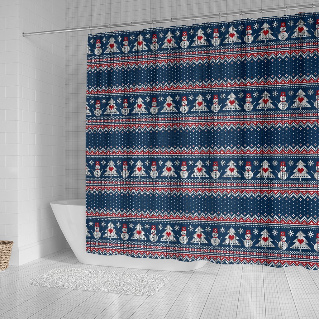 Fairisle Christmas Snowman Pattern Print Bathroom Shower Curtain-grizzshop