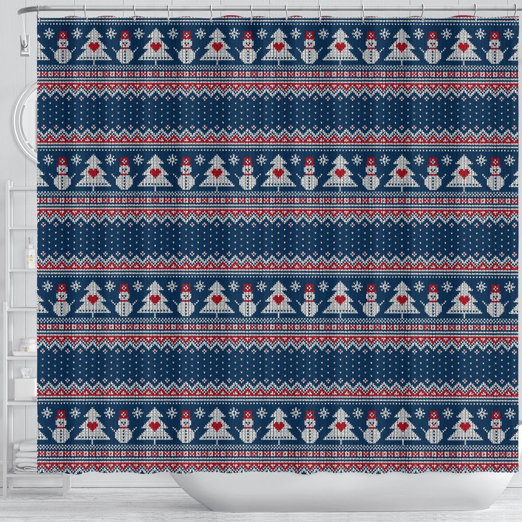 Fairisle Christmas Snowman Pattern Print Bathroom Shower Curtain-grizzshop